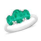 18K W Gold   Zambian Emerald  3 Stone Ring 2.12 ct,  Gold Wt. 5.5 Gms  2.120  Ct.