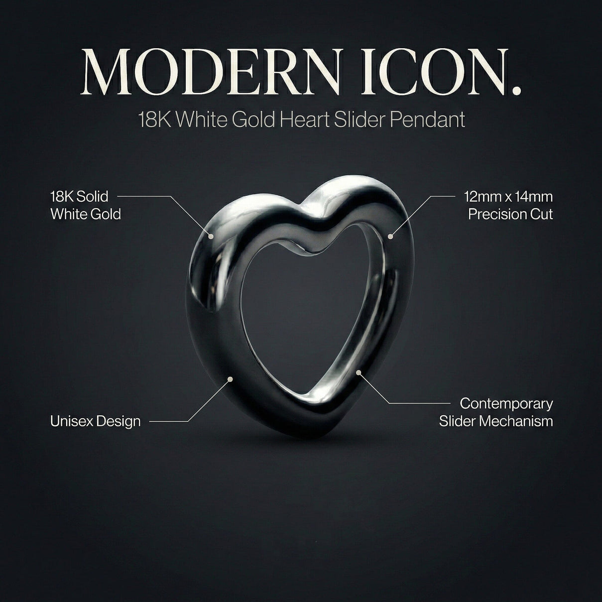 18K White Gold 12mm x 14mm Heart Slider Pendant 7344172 7