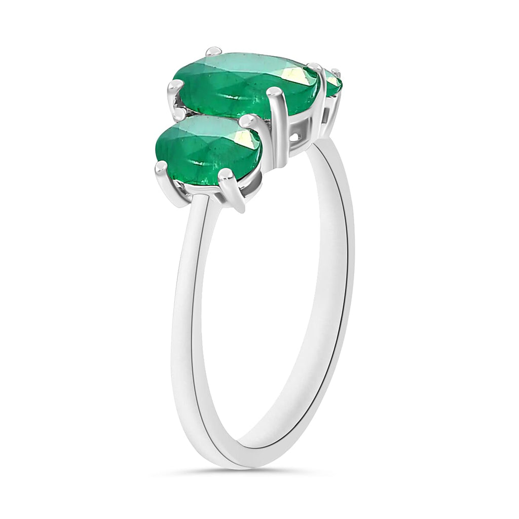 18K W Gold   Zambian Emerald  3 Stone Ring 2.12 ct,  Gold Wt. 5.5 Gms  2.120  Ct.