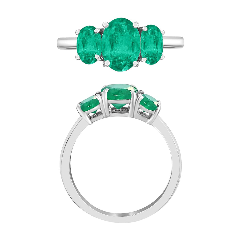 18K W Gold   Zambian Emerald  3 Stone Ring 2.12 ct,  Gold Wt. 5.5 Gms  2.120  Ct.