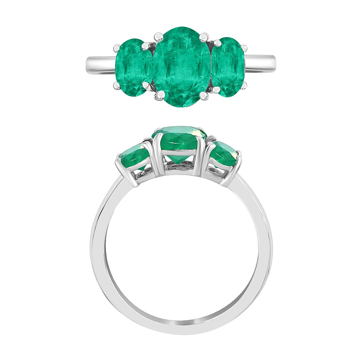 18K White Gold Zambian Emerald 3 Stone Ring in Gold Wt. 5.5 grams, 2.120 Ct 8007384 4