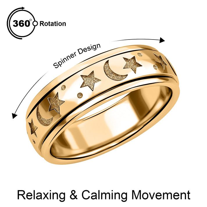 18K Vermeil Yellow Gold Plated Sterling Silver Star and Moon Spinner Ring 7951599 1