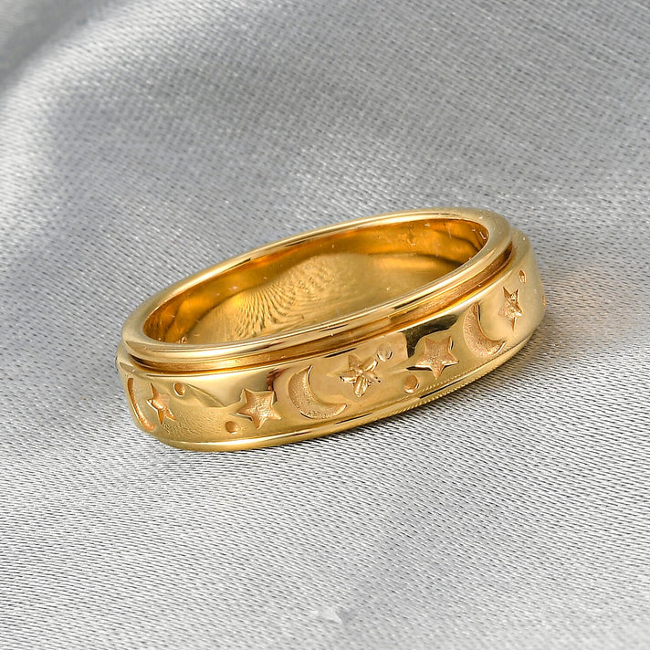18K Vermeil Yellow Gold Plated Sterling Silver Star and Moon Spinner Ring 7951599 2
