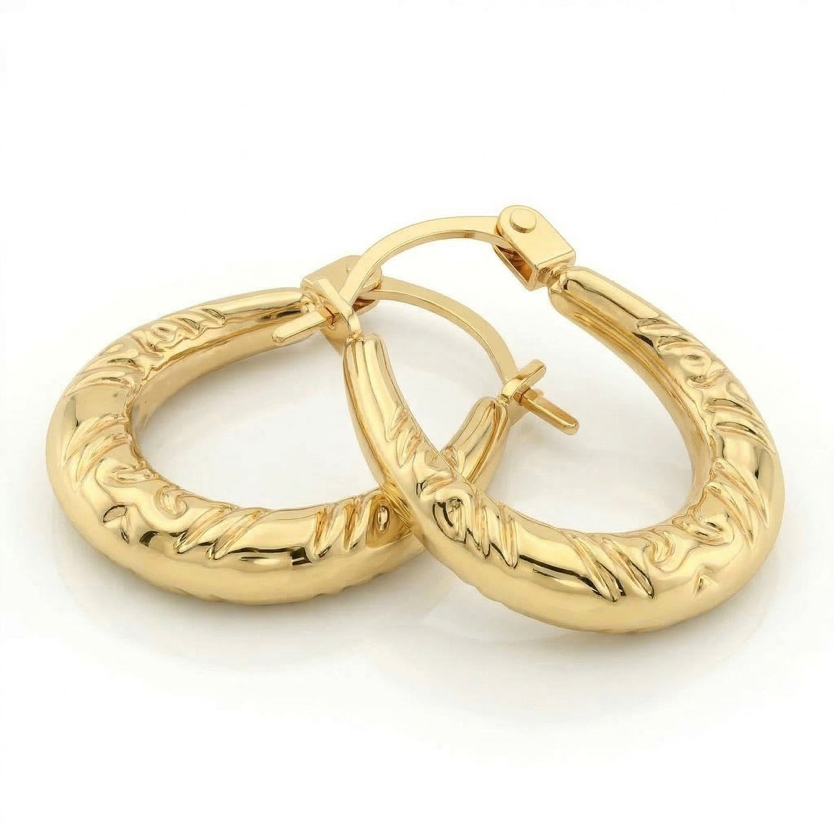 ILIANA 18K Yellow Gold 12mm x 15mm Patterned Creole Earrings 7343030 3