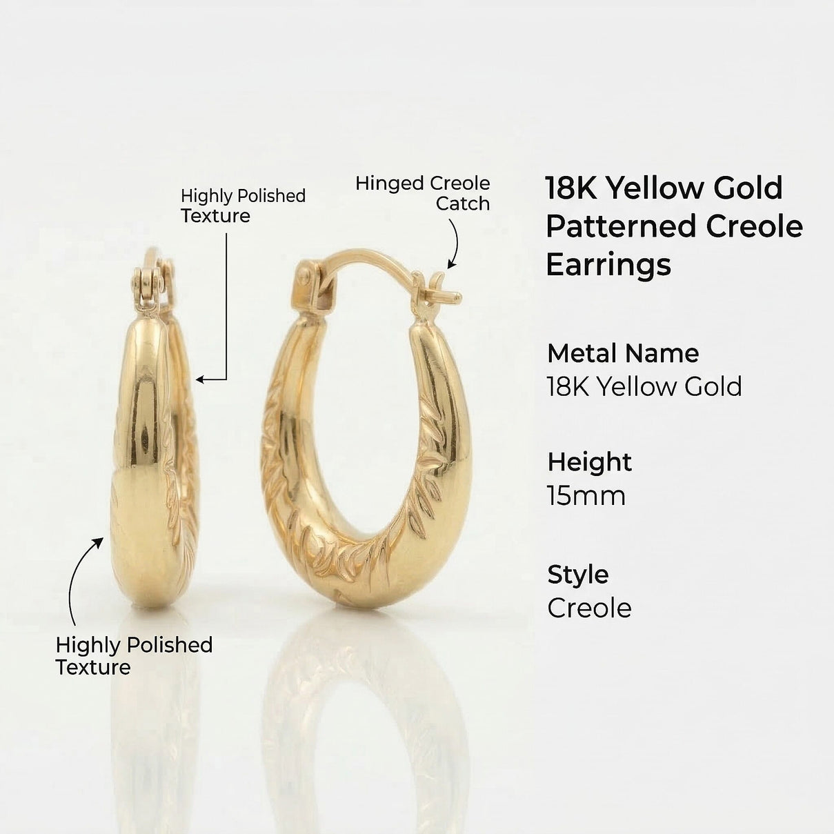 ILIANA 18K Yellow Gold 12mm x 15mm Patterned Creole Earrings 7343030 6
