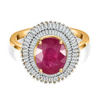 18K Yellow Gold Natural AAAA Mozambique Ruby and Diamond (SI-G-H) Halo Ring 2.54 Ct