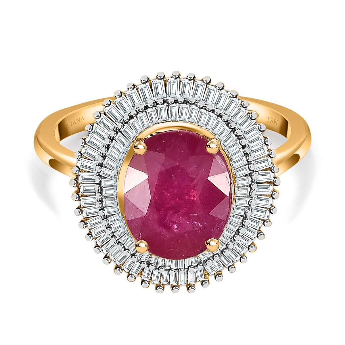 18K Yellow Gold Natural AAAA Mozambique Ruby and Diamond (SI/G-H) Halo Engagement Ring 2.54 Ct 7545350 0