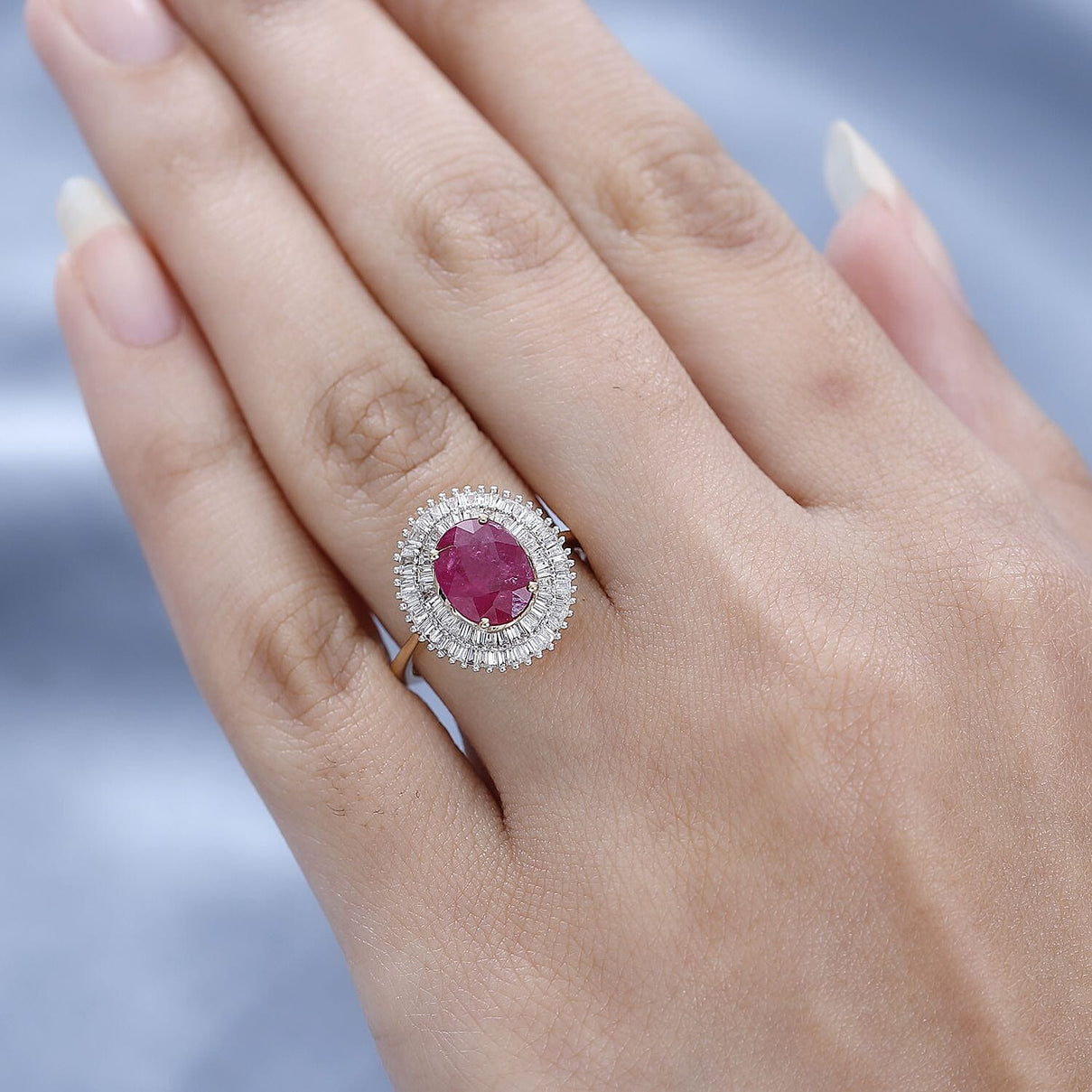 18K Yellow Gold Natural AAAA Mozambique Ruby and Diamond (SI/G-H) Halo Engagement Ring 2.54 Ct 7545350 3