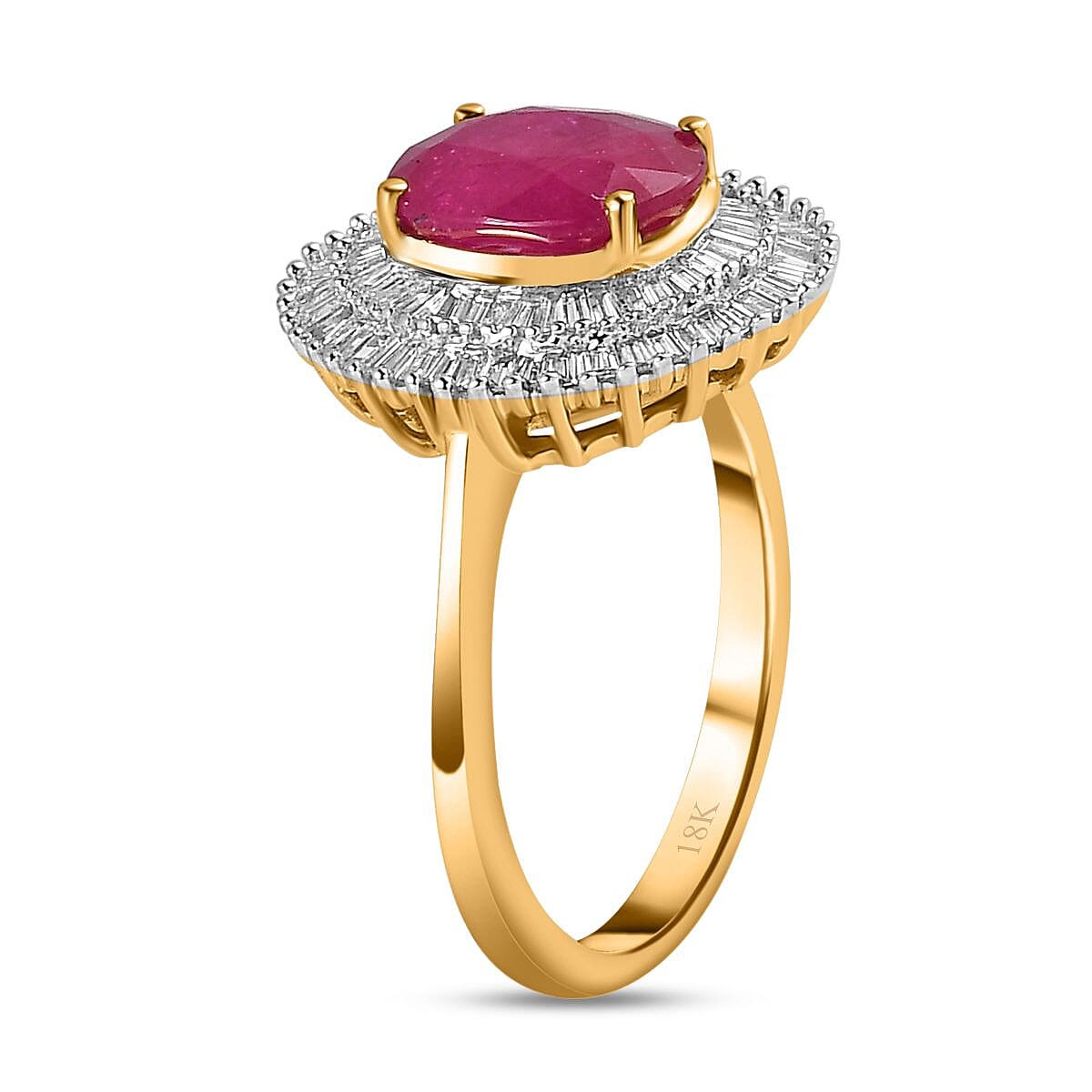 18K Yellow Gold Natural AAAA Mozambique Ruby and Diamond (SI/G-H) Halo Engagement Ring 2.54 Ct 7545350 4