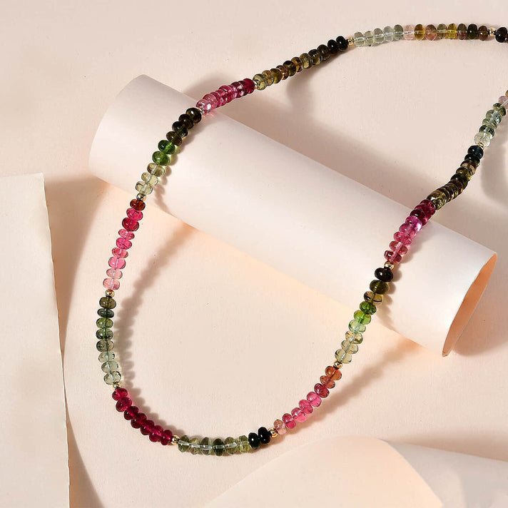 Certified &amp; Appraised 78.1 Ct. AAA Multi-Tourmaline Necklace (Size - 18) with Lobster Clasp in 18K Yellow Gold 7672303 2