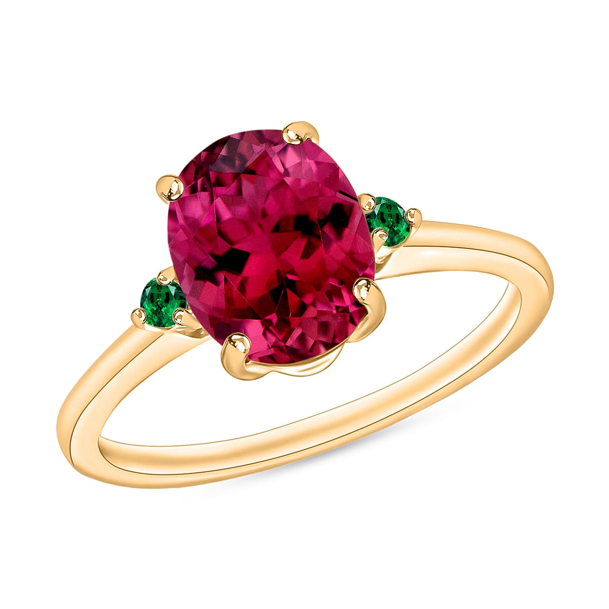 18K Yellow Gold AAA Rubellite and Colombian Emerald Classic Solitaire Ring in Gold Wt. 5.5 grams, 2.50 Ct 8005732 0