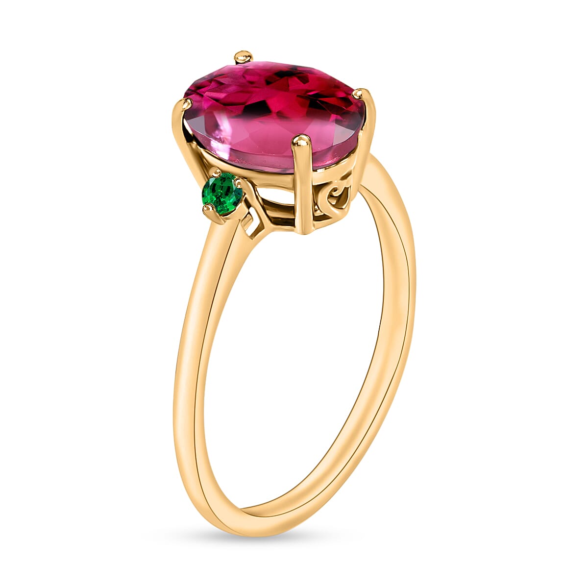 18K Yellow Gold AAA Rubellite and Colombian Emerald Classic Solitaire Ring in Gold Wt. 5.5 grams, 2.50 Ct 8005732 2