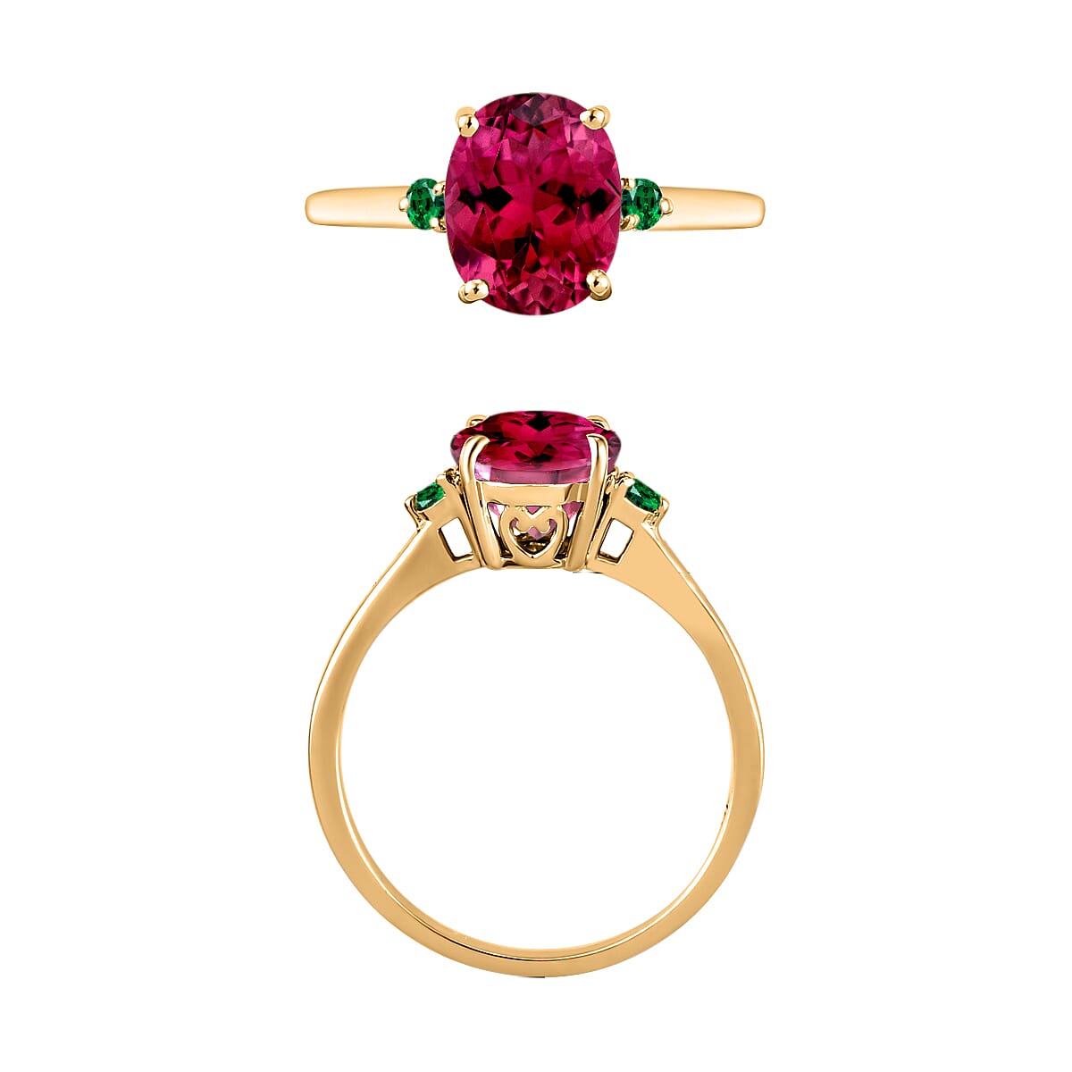 18K Yellow Gold AAA Rubellite and Colombian Emerald Classic Solitaire Ring in Gold Wt. 5.5 grams, 2.50 Ct 8005732 3