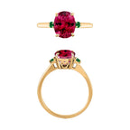 18K Yellow Gold  AAA   Rubellite ,  Colombian Emerald  Main Stone With Side Stone Ring 2.50 ct,  Gold Wt. 5.5 Gms  2.500  Ct.