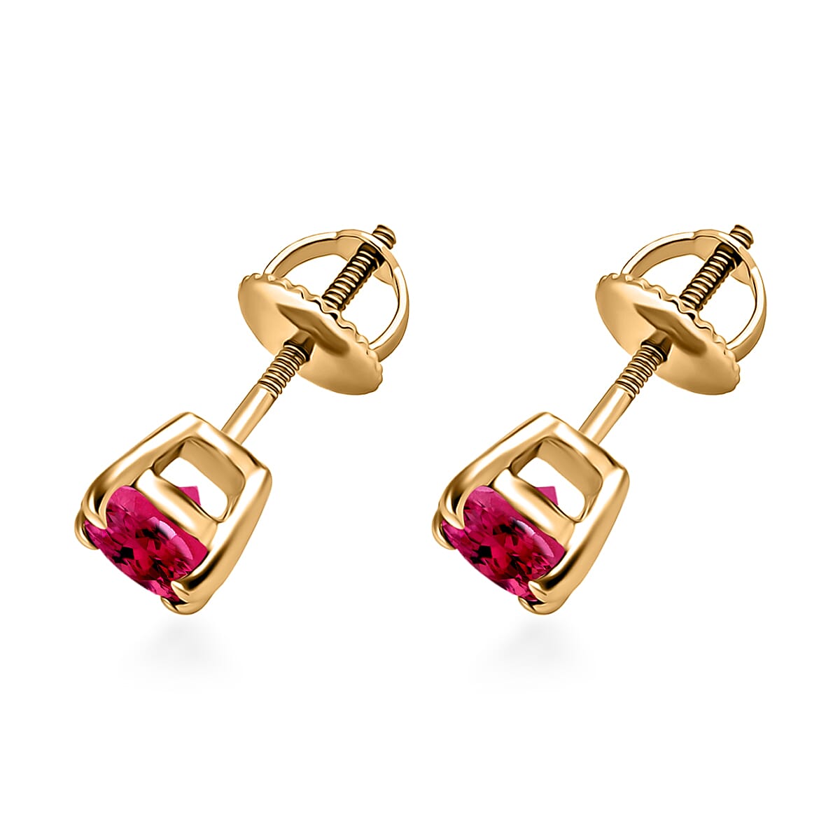 18K Yellow Gold AAA Rubellite Solitaire Stud Earrings 1.30 ct. 8000531 2