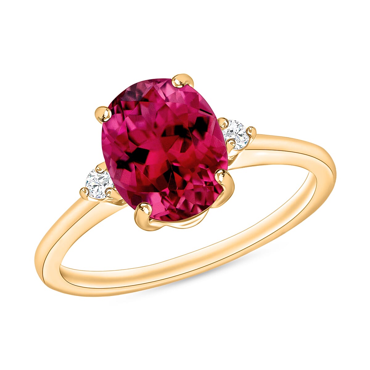 18K Yellow Gold AAA Rubellite and White Diamond SI Classic Solitaire Ring in Gold Wt. 5.5 grams, 2.50 Ct 8004542 0