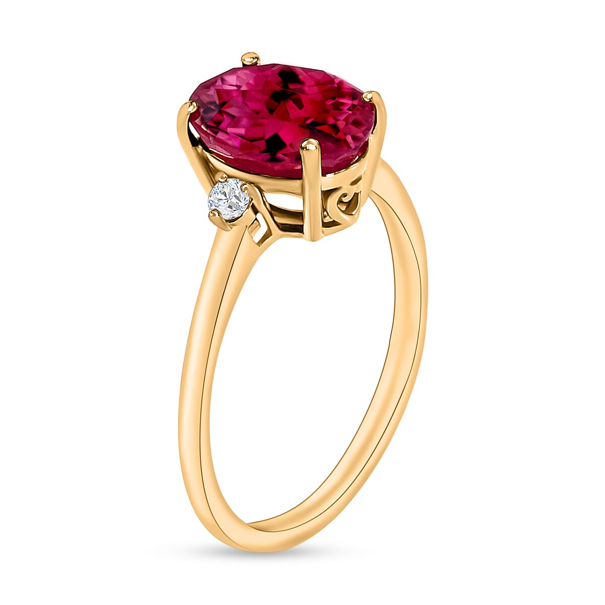 18K Yellow Gold AAA Rubellite and White Diamond SI Classic Solitaire Ring in Gold Wt. 5.5 grams, 2.50 Ct 8004542 2