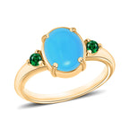 18K Yellow Gold  AAA   Sleeping Beauty Turquoise ,  Colombian Emerald  Main Stone With Side Stone Ring 2.49 ct,  Gold Wt. 5.5 Gms  2.490  Ct.