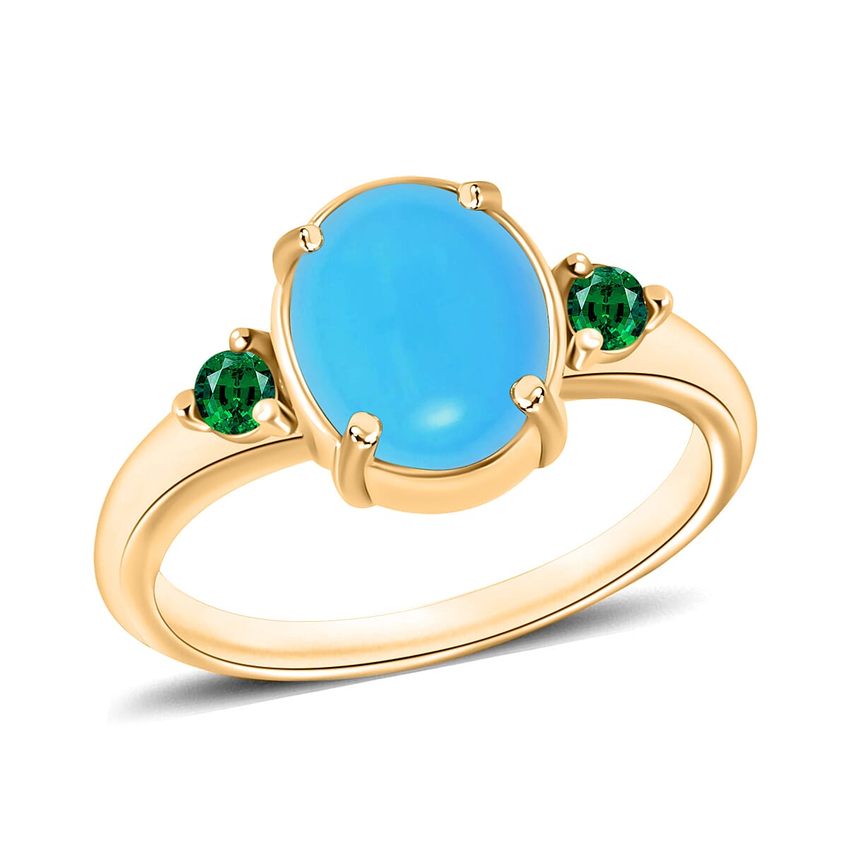 18K Yellow Gold AAA Sleeping Beauty Turquoise and Colombian Emerald Classic Solitaire Ring in Gold Wt. 5.5 grams, 2.49 Ct 8006327 0