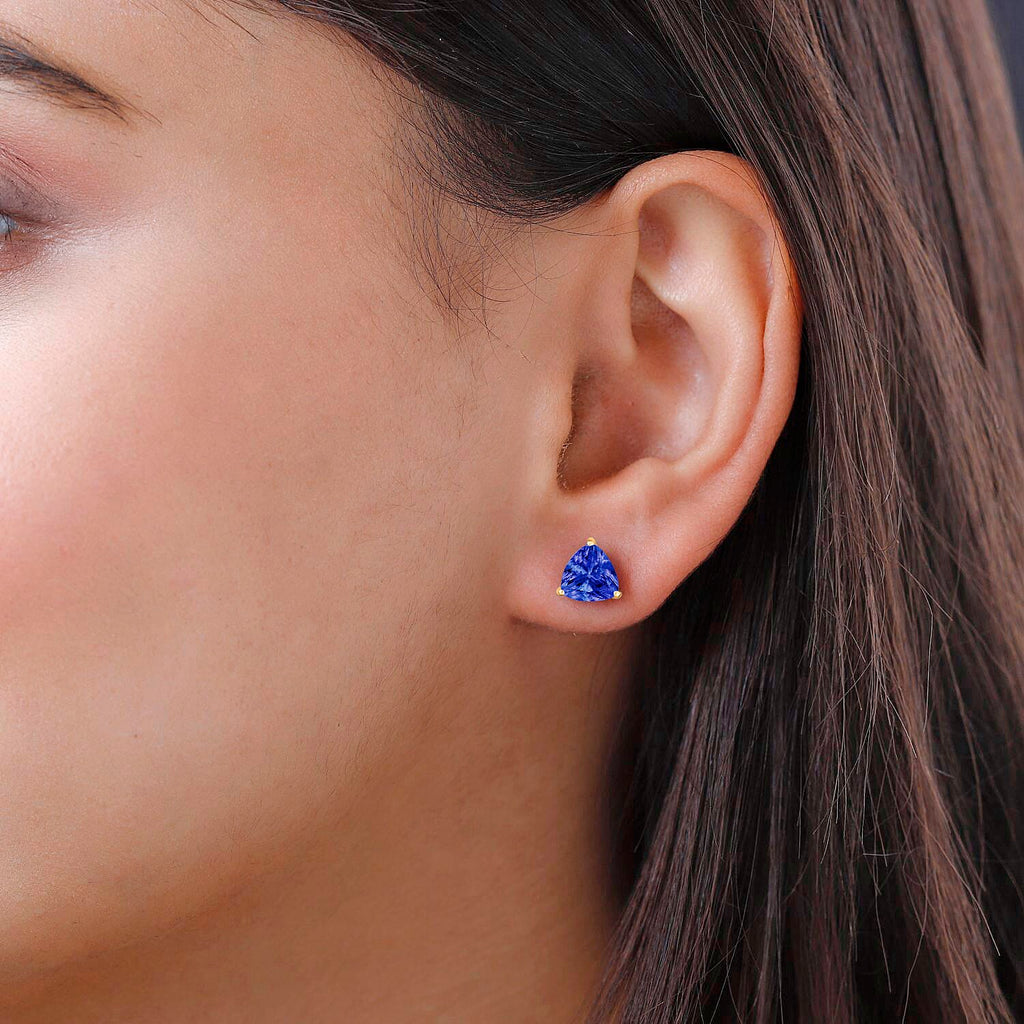 18K Yellow Gold  AAA   Tanzanite  Solitaire Stud Push Post Earring 1.60 ct,  Gold Wt. 0.8 Gms  1.600  Ct.