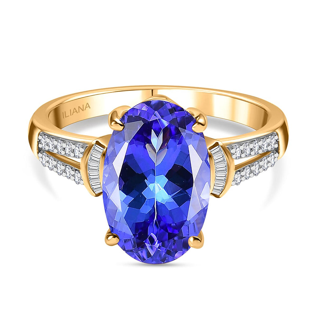 ILIANA-18K Yellow Gold  AAA Tanzanite,White Diamond GH,SI  Ring  4.57 Ct