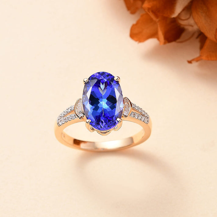 18K Yellow Gold AAA Tanzanite and White Diamond Ring 7884709 2