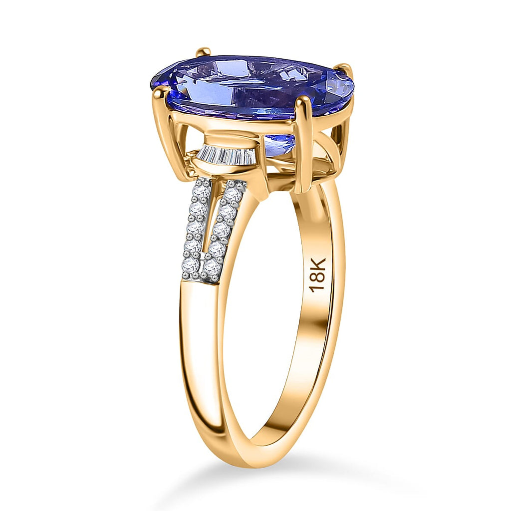 ILIANA-18K Yellow Gold  AAA Tanzanite,White Diamond GH,SI  Ring  4.57 Ct