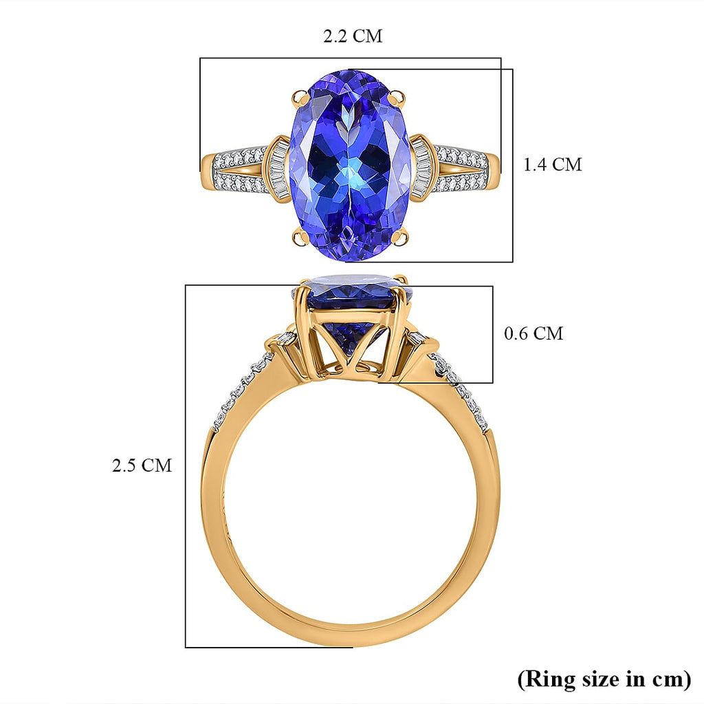 ILIANA-18K Yellow Gold  AAA Tanzanite,White Diamond GH,SI  Ring  4.57 Ct
