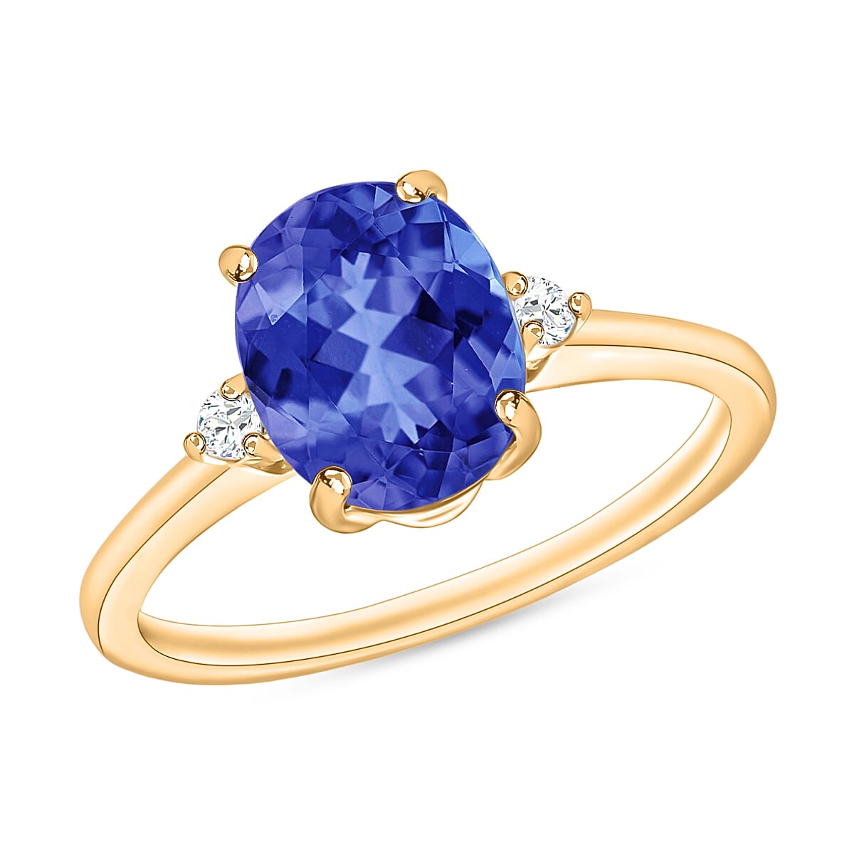 18K Yellow Gold AAA Tanzanite and White Diamond SI Classic Solitaire Ring in Gold Wt. 5.5 grams, 2.10 Ct 8004304 0