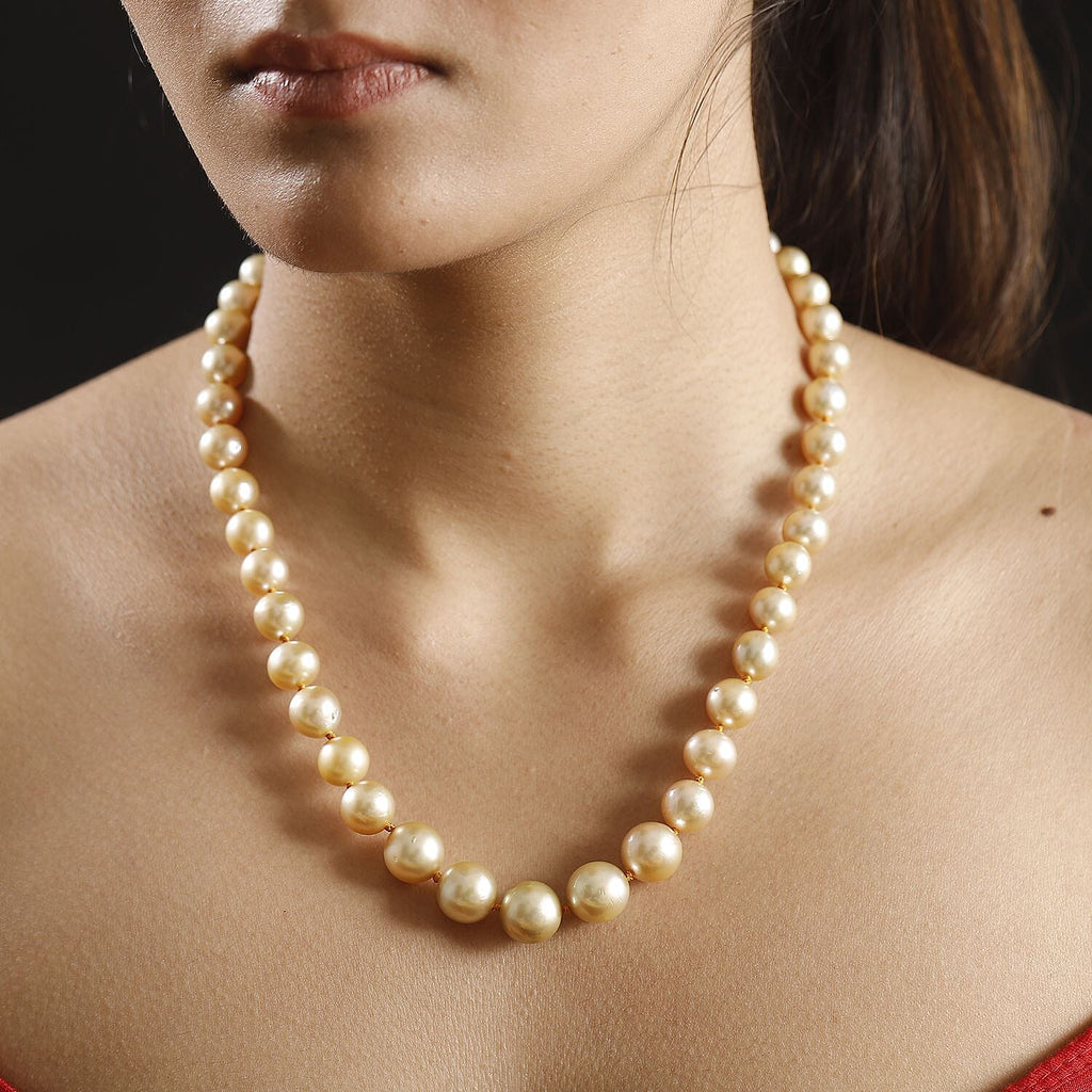 THE GRAND PEARL FIND - ILIANA 18K Yellow Gold AAAA Golden South Sea Round Pearl (8-12MM) Necklace (Size - 20) 324.0 Ct
