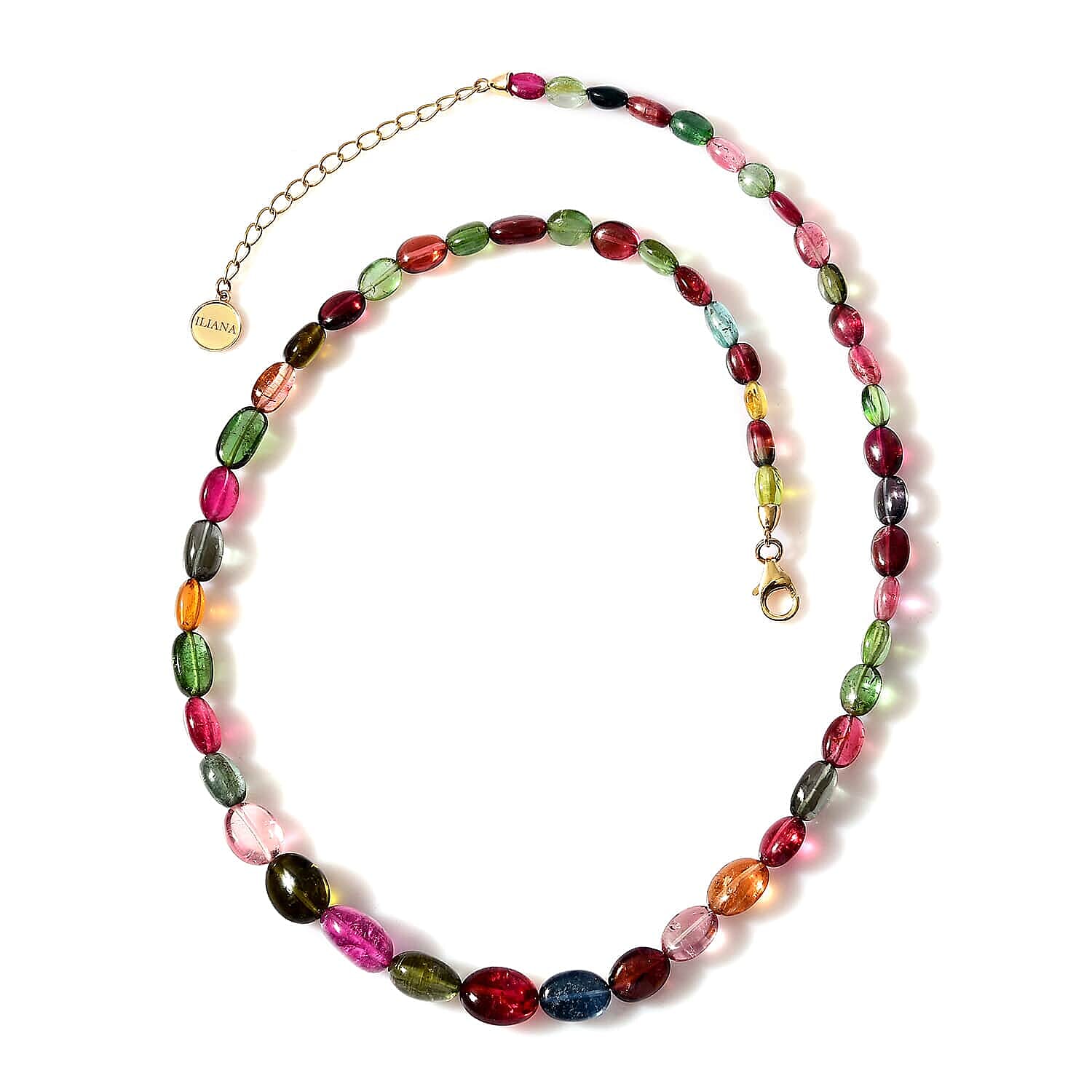 Certified &amp; Appraised 116.9 Ct. AAAA Multi-Tourmaline Necklace (Size - 18) with Lobster Clasp in 18K Yellow Gold 7669150 0