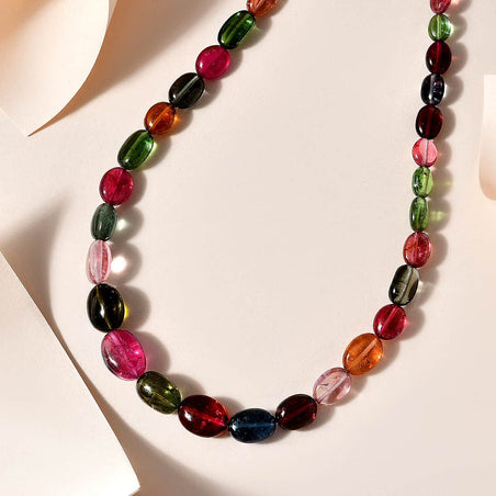 Certified &amp; Appraised 116.9 Ct. AAAA Multi-Tourmaline Necklace (Size - 18) with Lobster Clasp in 18K Yellow Gold 7669150 2