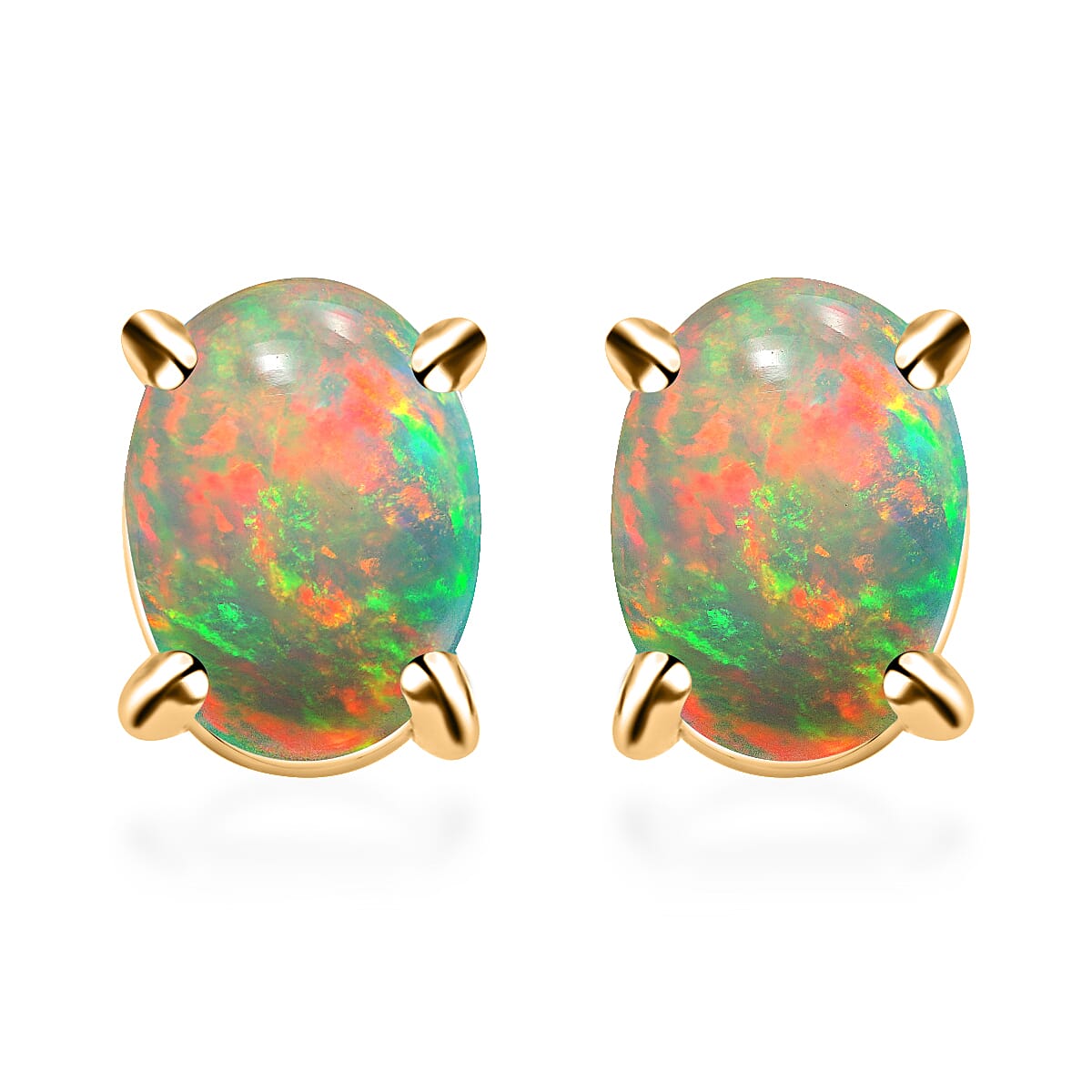 18K Yellow Gold Ethiopian Opal Solitaire Stud Earrings 1.16 ct. 8000677 0
