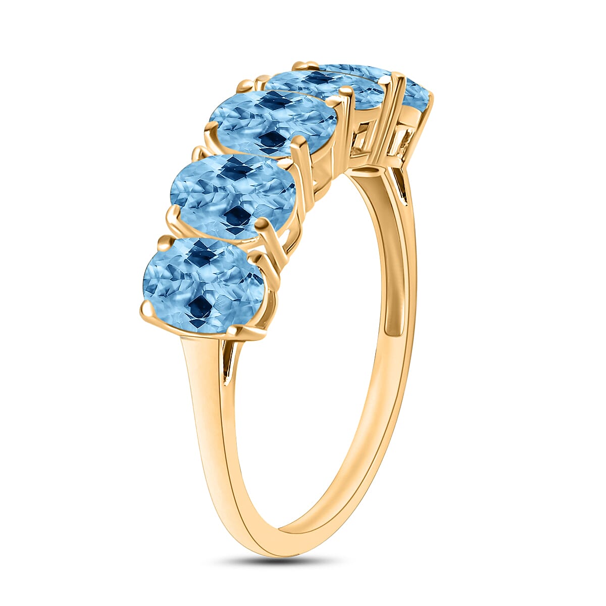 18K Yellow Gold Santamaria Aquamarine 5 Stone Ring in Gold Wt. 5.5 grams, 4.150 Ct 8009594 2
