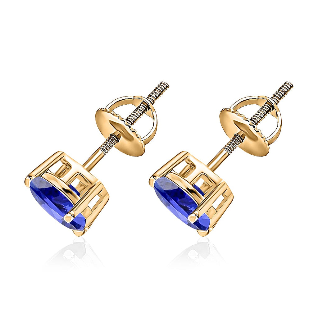18K Yellow Gold   Tanzanite  Solitaire Stud Push Post Earring 1.60 ct,  Gold Wt. 0.85 Gms  1.600  Ct.