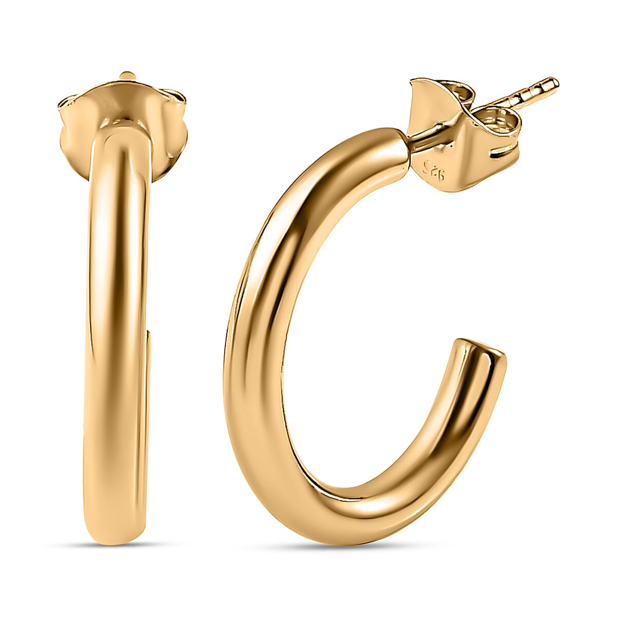18K Yellow Gold Vermeil Plated Sterling Silver Half Hoop Earrings, 5.22 GM 7626622 0