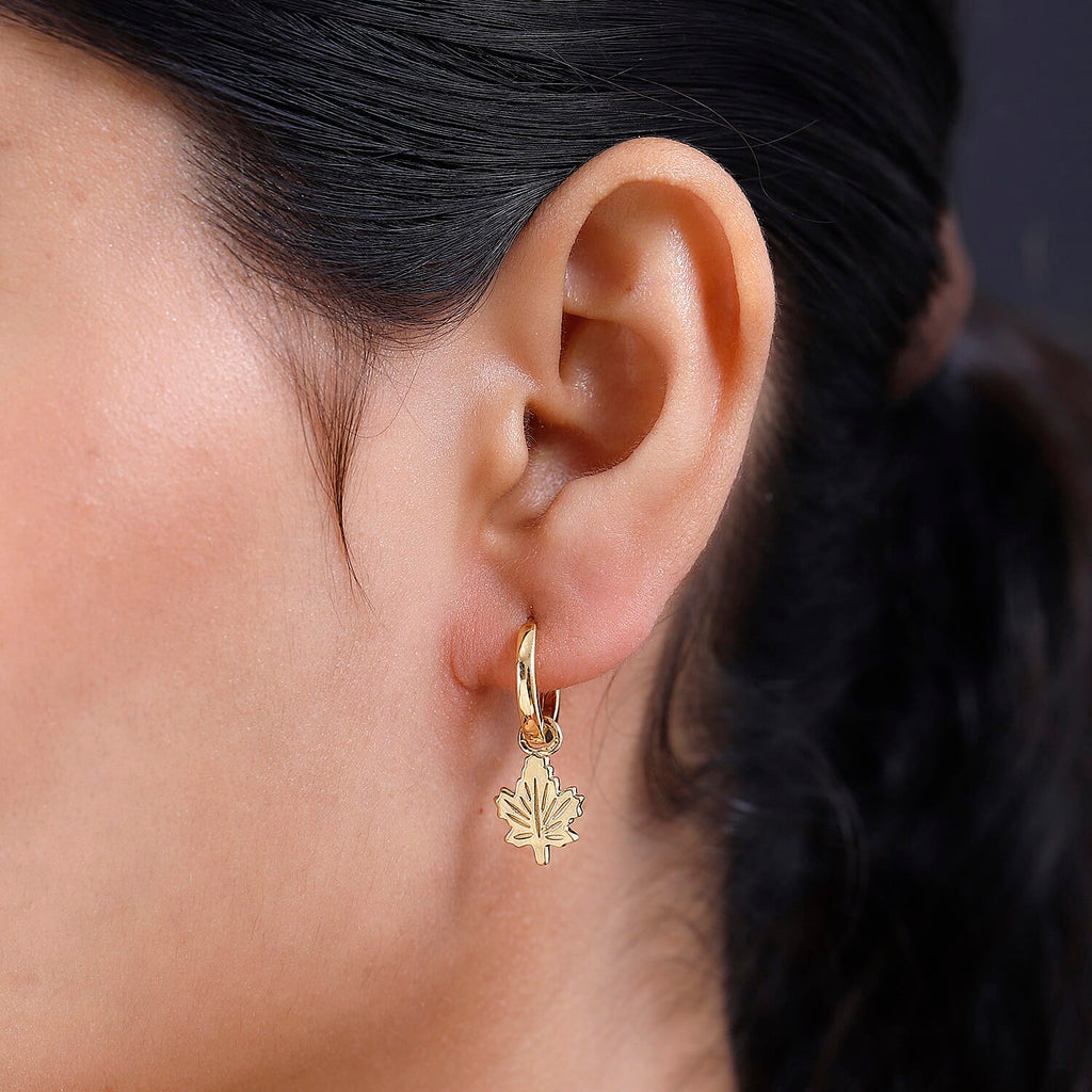 18K Yellow Gold Vermeil Plated Sterling Silver Leaf Earrings