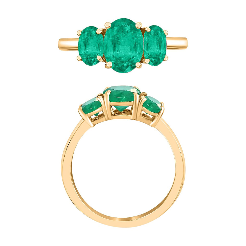 18K Yellow Gold   Zambian Emerald  3 Stone Ring 2.12 ct,  Gold Wt. 5 Gms  2.120  Ct.