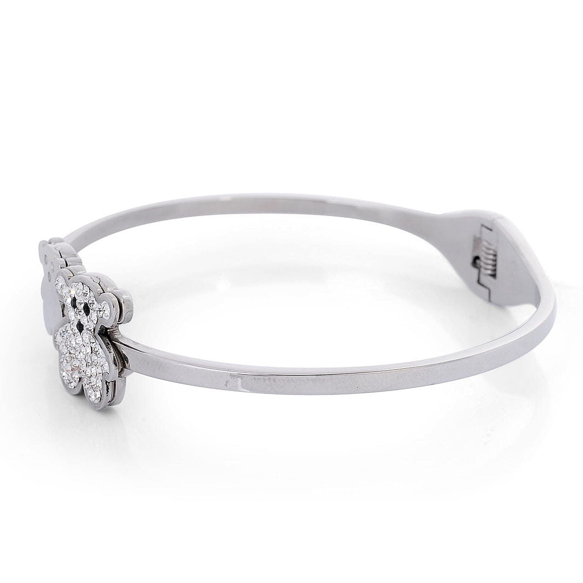 Close Out Deal Black and White Austrian Crystal Enamelled Teddy Bear Bangle (Size - 7.5) in Silver Tone 1919617 2