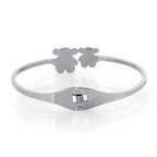 Close Out Deal Black and White Austrian Crystal Enamelled Teddy Bear Bangle (Size - 7.5) in Silver Tone