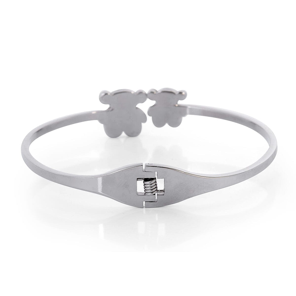 Close Out Deal Black and White Austrian Crystal Enamelled Teddy Bear Bangle (Size - 7.5) in Silver Tone 1919617 3