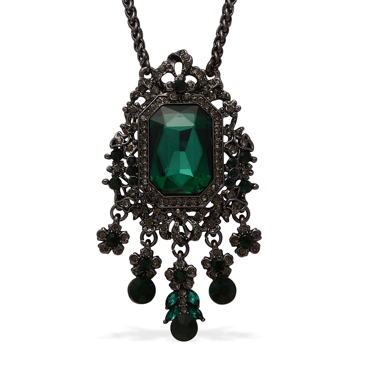 Black &amp; Green Crystal Necklace (Size - 24-2) in Black Tone 1947769 0
