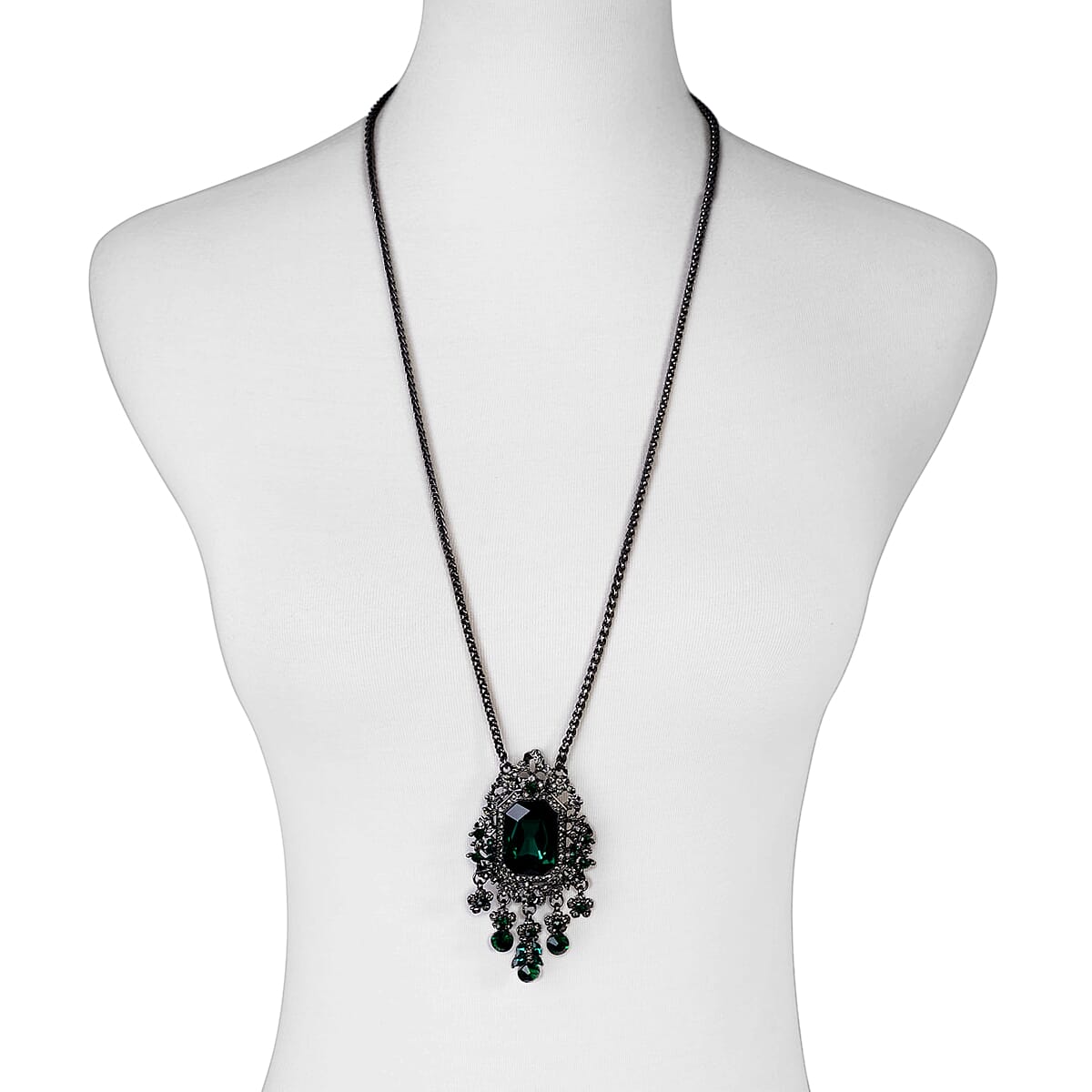Black &amp; Green Crystal Necklace (Size - 24-2) in Black Tone 1947769 3