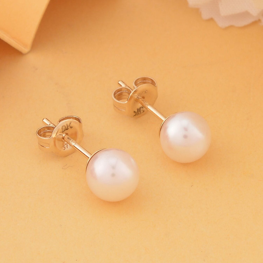 9K Yellow Gold Japanese Akoya Pearl Ball Stud Earrings