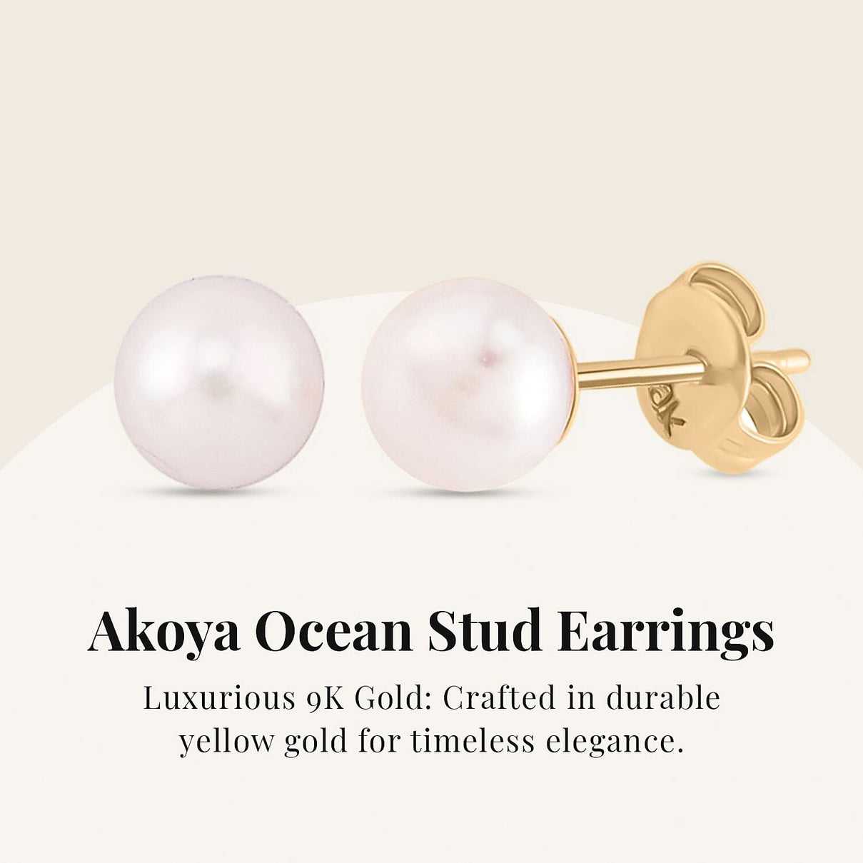 9K Yellow Gold Japanese Akoya Pearl (Rnd) Ball Stud Earrings (with Push Back) 1973316 3