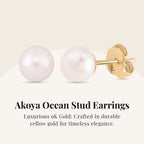 9K Yellow Gold Japanese Akoya Pearl Ball Stud Earrings
