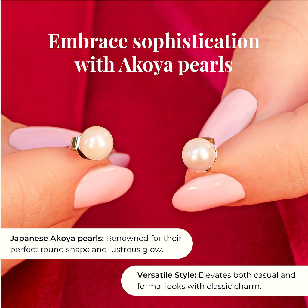 9K Yellow Gold Japanese Akoya Pearl Ball Stud Earrings