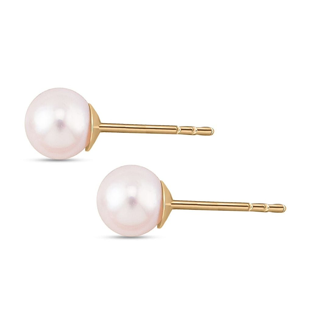 9K Yellow Gold Japanese Akoya Pearl Ball Stud Earrings
