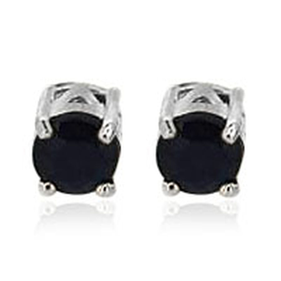 Blue Sapphire Earrings with Push Back in Rhodium Overlay Sterling Silver 1.28 Ct. 1983066 0