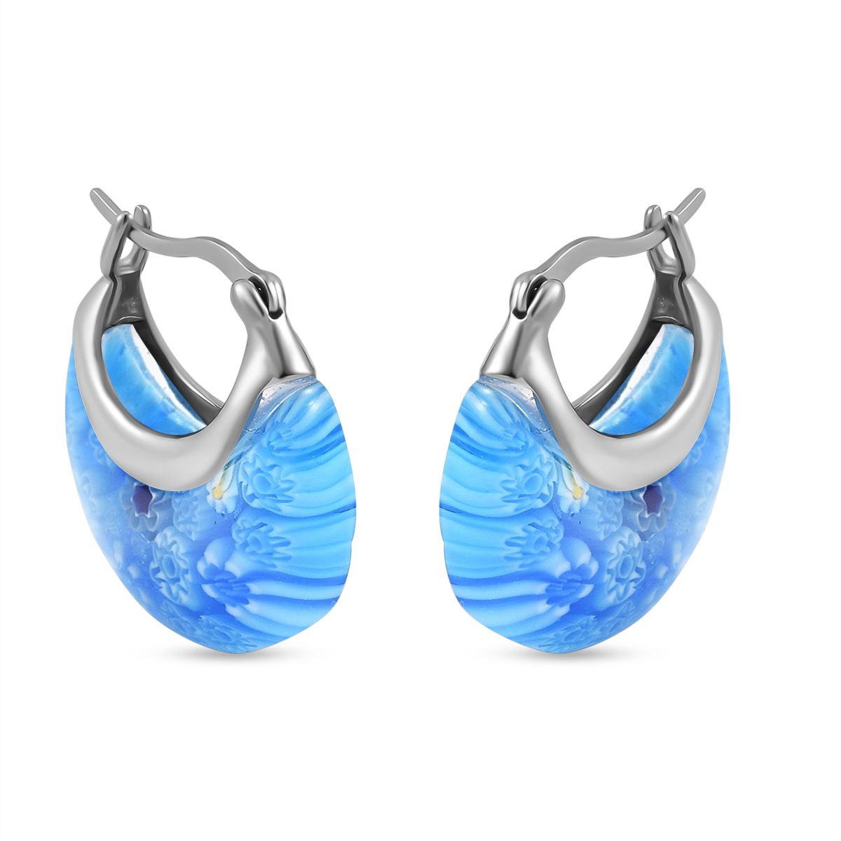 Blue Colour Murano Style Basket Earrings in Stainless Steel V32512733 0